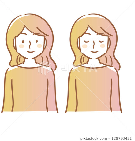 睜著眼睛微笑的女人,閉著眼睛的女人,佈景,簡單 睜著眼睛微笑的女人,閉著眼睛的女人,佈景,簡單 128793431