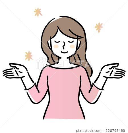 閃閃發光的女人舉起雙手,閉上眼睛微笑 閃閃發光的女人舉起雙手,閉上眼睛微笑 128793460
