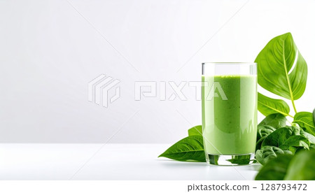 AI 圖片：玻璃杯中的綠色冰沙 128793472