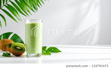 AI 圖片：玻璃杯中的綠色冰沙 128793473
