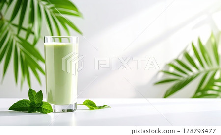 AI image: Green smoothie in a glass 128793477