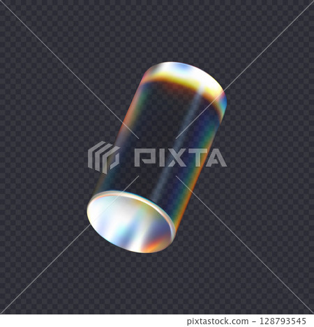 3d transparent glossy cylinder with dispersion effect. Rainbow colors reflection glass. Vector illustration. 3d transparent glossy cylinder with dispersion effect. Rainbow colors reflection glass. Vector illustration. 128793545