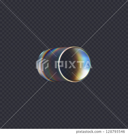 3d transparent glossy cylinder with dispersion effect. Rainbow colors reflection glass. Vector illustration. 128793546