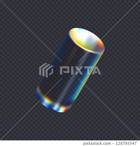 3d transparent glossy cylinder with dispersion effect. Rainbow colors reflection glass. Vector illustration. 3d transparent glossy cylinder with dispersion effect. Rainbow colors reflection glass. Vector illustration. 128793547