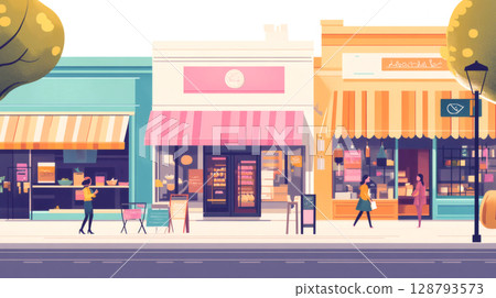 Scenery of a shopping street with shops 128793573