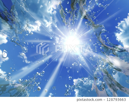Illustration of looking up at the sun from underwater 128793663