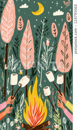 A woman with gray hair sits peacefully while reading a book in a humid subtropical environment. The tall grass sways gently around her, creating a serene atmosphere 128795068