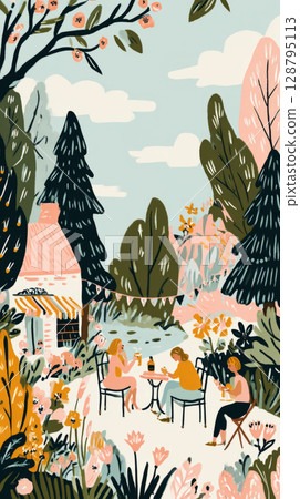 A woman with gray hair sits peacefully while reading a book in a humid subtropical environment. The tall grass sways gently around her, creating a serene atmosphere A woman with gray hair sits peacefully while reading a book in a humid subtropical environment. The tall grass sways gently around her, creating a serene atmosphere 128795113