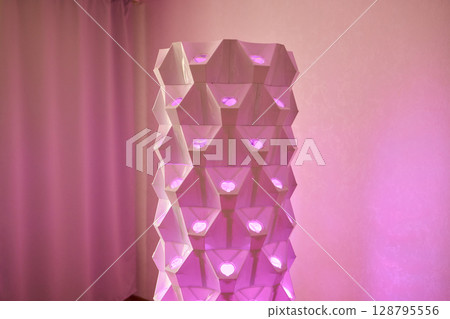 Sustainable Agriculture. Hydroponics based production method farm. Wellness, healthy and sustainable food sourcing concept. Vertical Farming. 128795556