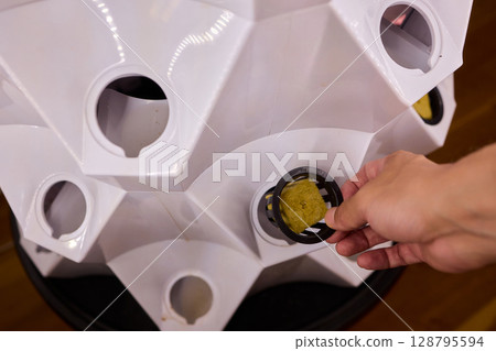 A Vertical Hydroponic Gardening System is actively in use for efficient plant cultivation A Vertical Hydroponic Gardening System is actively in use for efficient plant cultivation 128795594