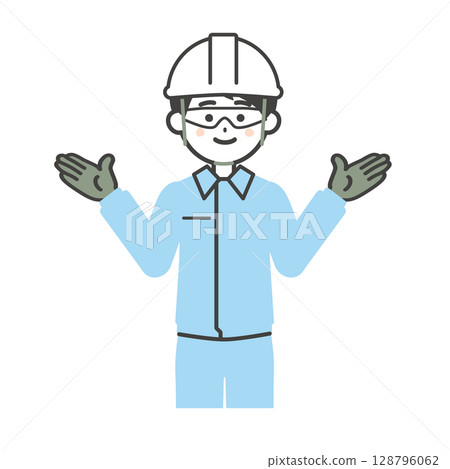 Illustration of a man wearing protective gear and work clothes Illustration of a man wearing protective gear and work clothes 128796062