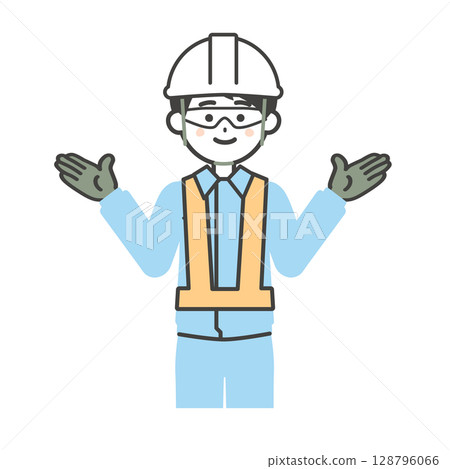 Illustration of a man wearing protective gear and work clothes 128796066