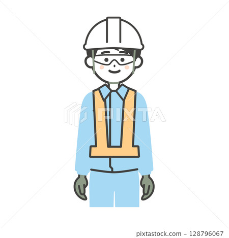 Illustration of a man wearing protective gear and work clothes 128796067