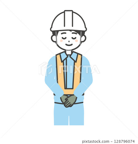 Illustration of a man in work clothes bowing 128796074