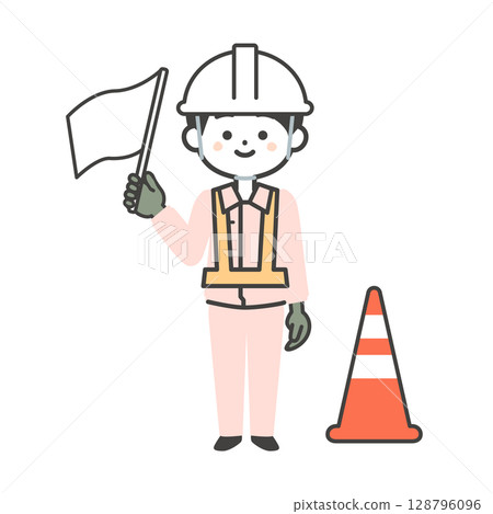 Illustration of a three-headed man in work clothes raising a white flag 128796096