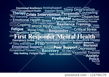 First Responder Mental Health Word Cloud. Critical Terms for Trauma and Support Awareness 128796176