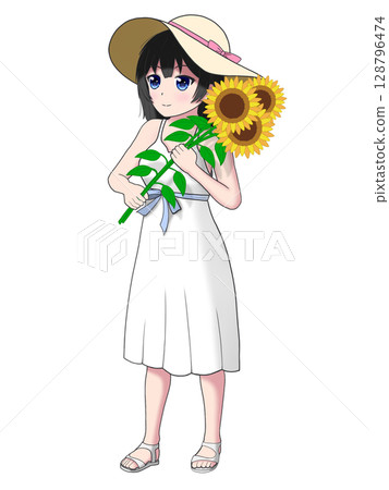 A girl with sunflower 128796474