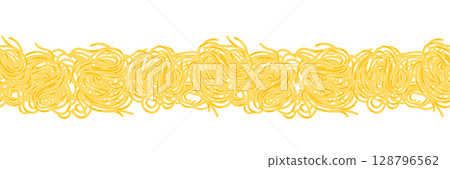 Pasta, spaghetti, noodle seamless border pattern design. Curvy doodle horizontal banner pattern, traditional Italian food pasta seamless pattern. Vector illustration 128796562