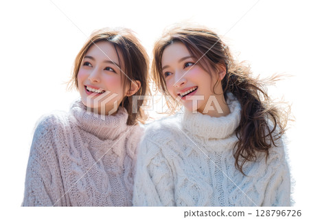 [Transparent background] Cut-out illustration of two women enjoying an autumn trip 128796726