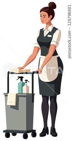 Maid Service Worker Cart Isolated 128796881