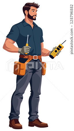 Handyman Worker Holding Tools Isolated Handyman Worker Holding Tools Isolated 128796882
