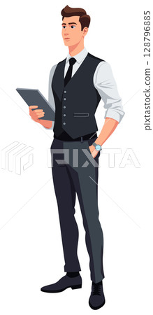 Businessman Holding Tablet Standing White 128796885