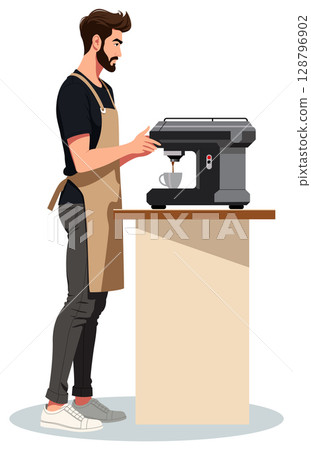 Barista Man Making Coffee Machine Barista Man Making Coffee Machine 128796902