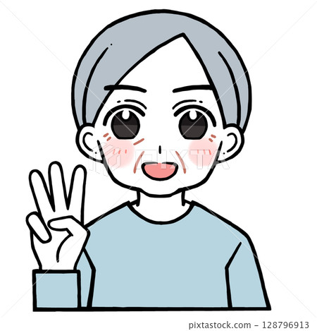 Illustration of an old man giving the number 3 128796913