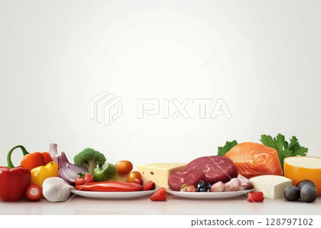 Fresh Produce with Meat, A Healthy Eating Concept and Variety Foods 128797102
