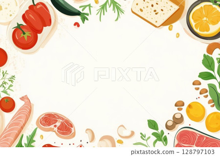 Colorful Cooking Ingredients Border, Food Preparation with fresh ingredients Colorful Cooking Ingredients Border, Food Preparation with fresh ingredients 128797103
