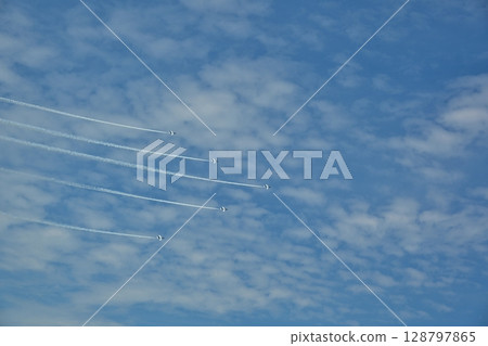 Blue Impulse flying through the blue sky, Miyagi Blue Impulse flying through the blue sky, Miyagi 128797865