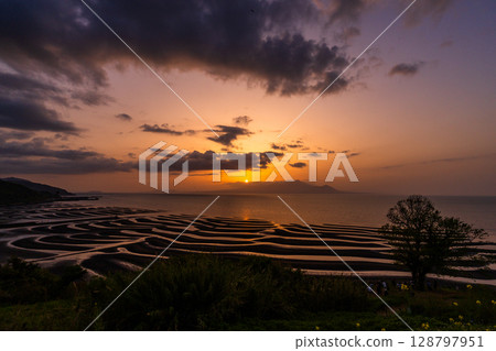 <熊本縣>大敷海灘、退潮時的日落 <熊本縣>大敷海灘、退潮時的日落 128797951
