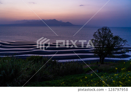 <熊本縣>大敷海灘、退潮時的日落 128797958