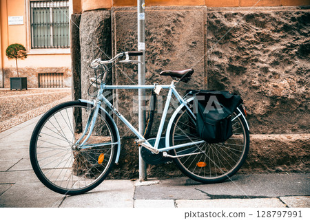 Image of bicycles on the street corner, Milan Image of bicycles on the street corner, Milan 128797991