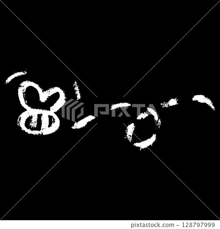 Bee white chalk hand painting on black background, cute insect with fly way crayon outline, vector doodle wild fauna art Bee white chalk hand painting on black background, cute insect with fly way crayon outline, vector doodle wild fauna art 128797999