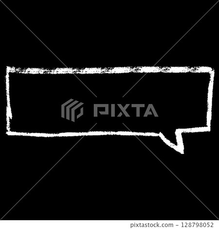 Rectangular speech bubble frame drawn with white crayon, black isolated background. Rectangular speech bubble frame drawn with white crayon, black isolated background. 128798052
