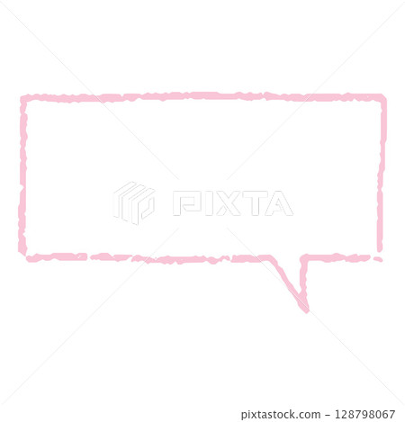 Speech bubble outline pink pastel color, vector cartoon crayon communication rectangle frame, text box chalk texture 128798067