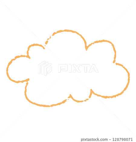 Crayon cloud shape, vector cartoon text box outline orange pastel color chalk texture, childish drawing, message frame 128798071