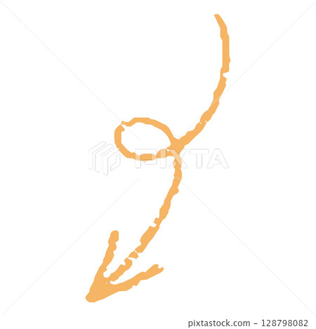 Orange crayon sketch curled arrow shape, scribble swirl pointer mark, direction sign, graphic stroke chalk texture Orange crayon sketch curled arrow shape, scribble swirl pointer mark, direction sign, graphic stroke chalk texture 128798082
