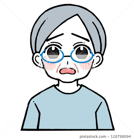 Illustration of an elderly man wearing glasses with a troubled face 128798094