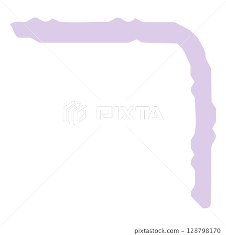 Hand drawn crayon stripe in the form of an angle lilac pastel color, chalk pencil texture corner line, vector scribble 128798170