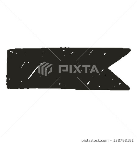 Charcoal, crayon black sketch ribbon banner, vector vintage flag tape frame blank bent forked ends chalk pencil texture 128798191