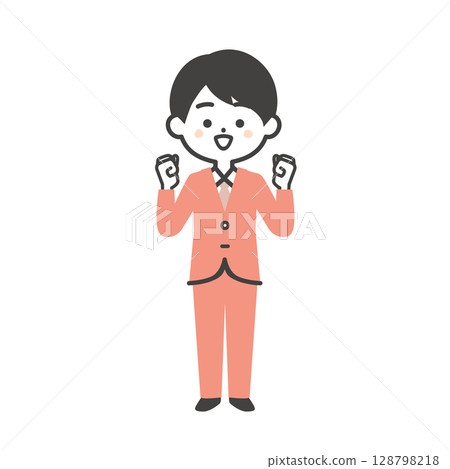一名身穿西裝的立體男子握拳的插圖 128798218