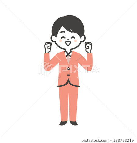 一名身穿西裝的立體男子握拳的插圖 128798219