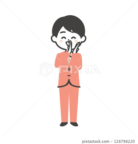 穿著西裝、微笑鼓掌的立體男人插圖 穿著西裝、微笑鼓掌的立體男人插圖 128798220