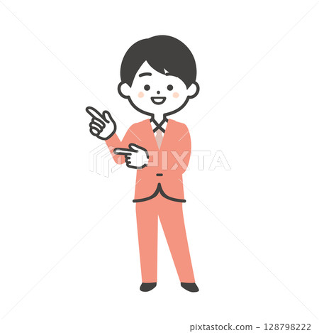一位身穿西裝、用雙手指向的立體男子的插圖 128798222