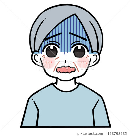 一位臉色發青、嘴巴顫抖的老人的插圖 128798385