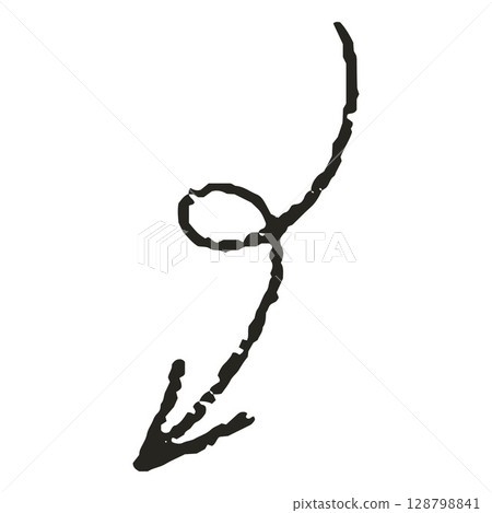 Charcoal or crayon sketch curled arrow shape, scribble swirl pointer mark, direction sign, graphic stroke chalk texture 128798841