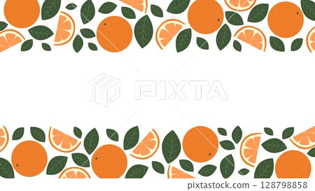 Horizontal template with juicy oranges and leaves Horizontal template with juicy oranges and leaves 128798858