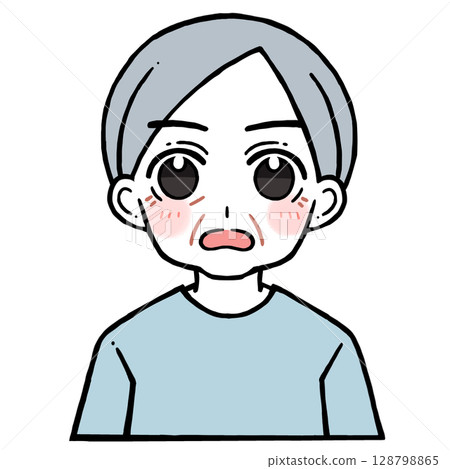 Illustration of an elderly man surprised with his mouth open 128798865